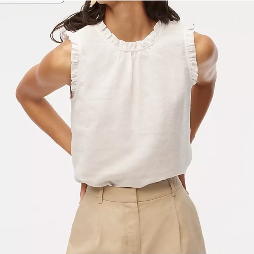 66- ca112 j crew sz m Linen-blend ruffleneck top